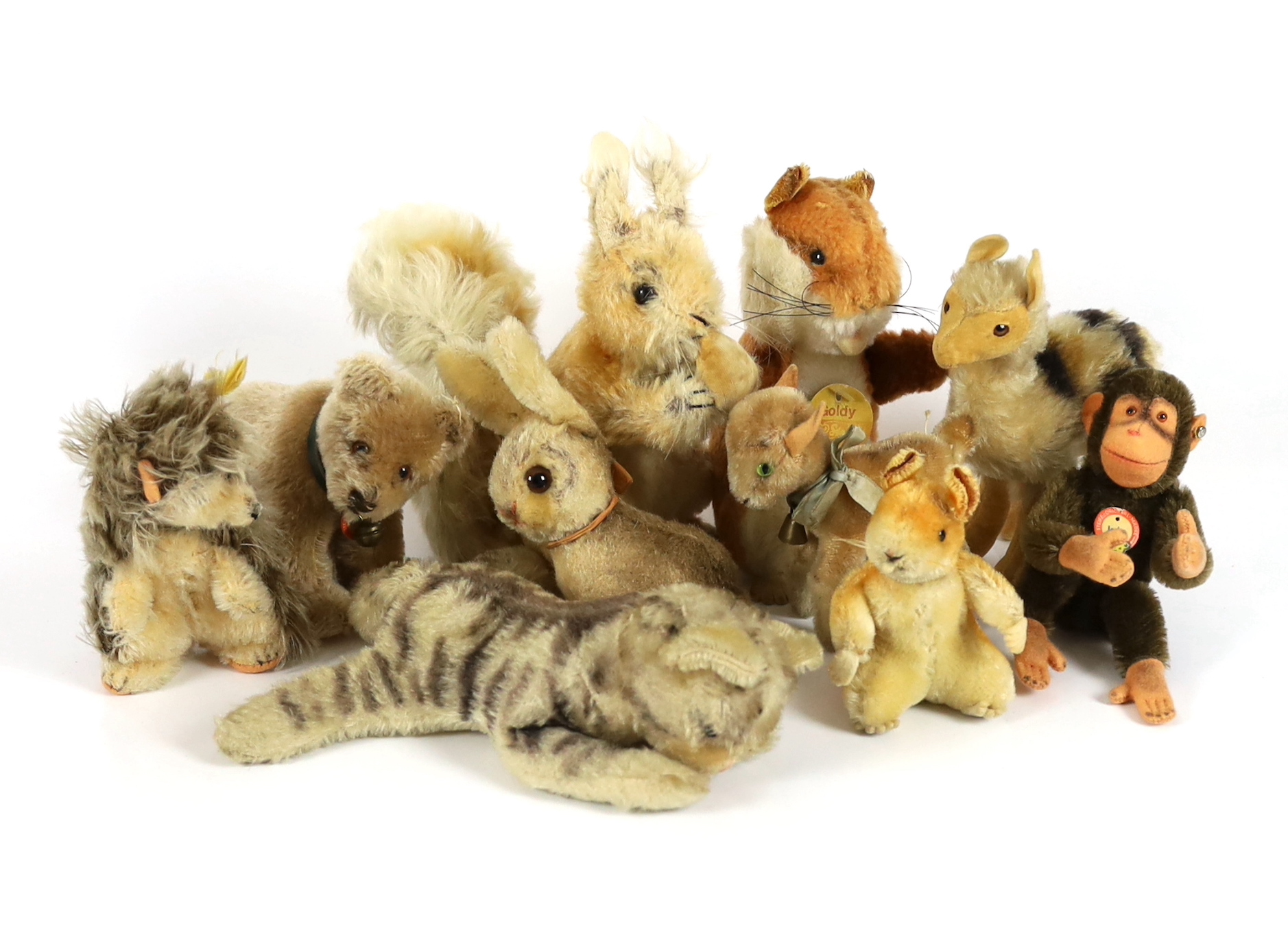 Ten Steiff animals including a Jocko 1950's (10)